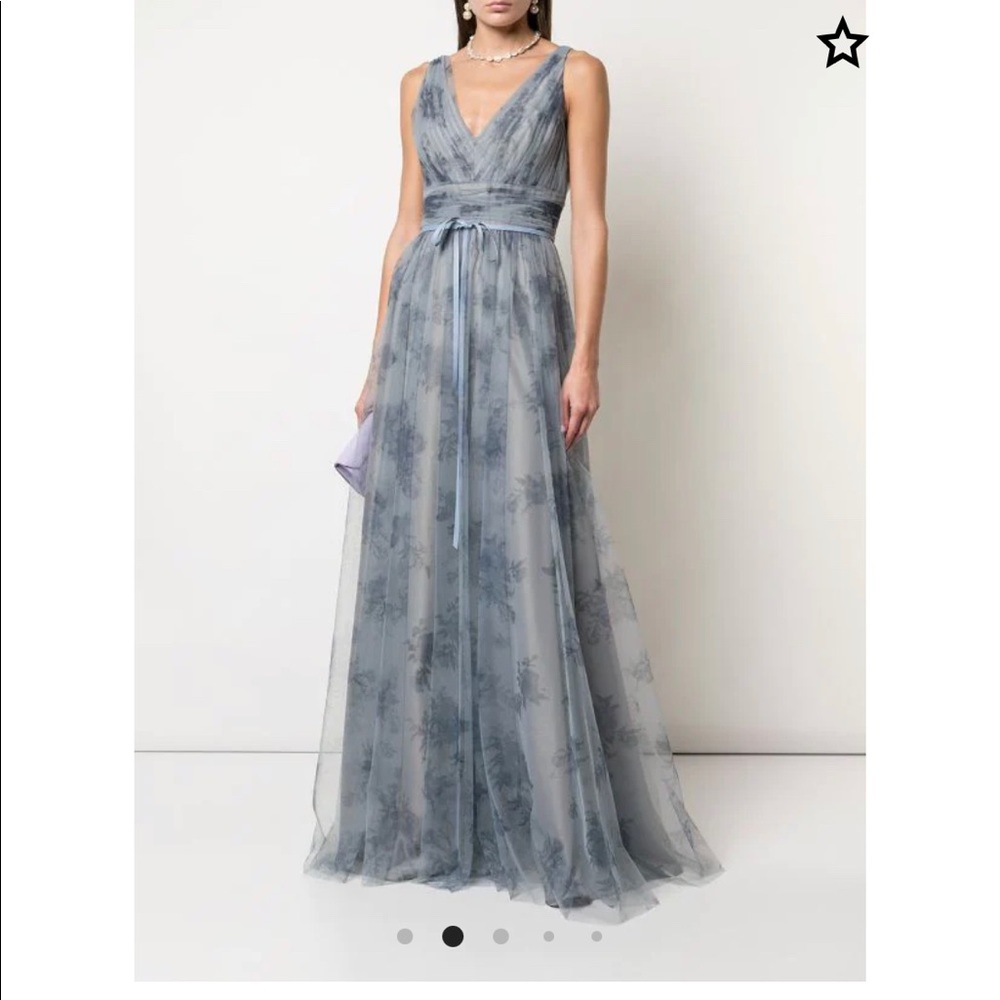 Marchese Notte “Dusty Blue” Floral floor-length gown